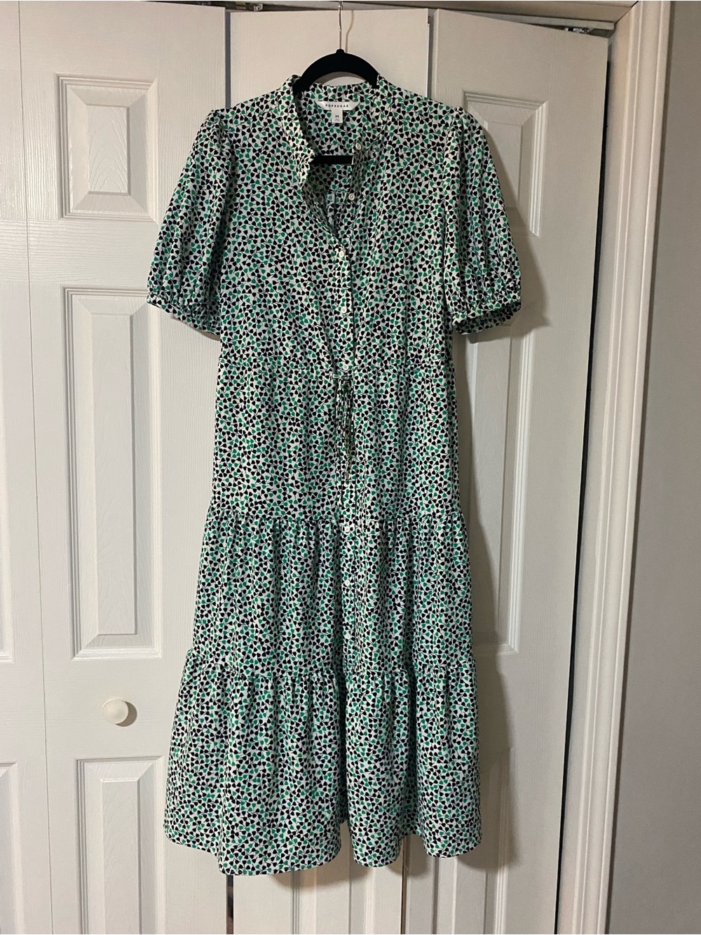 POPSUGAR Green and Black Floral Tiered Midi Dress